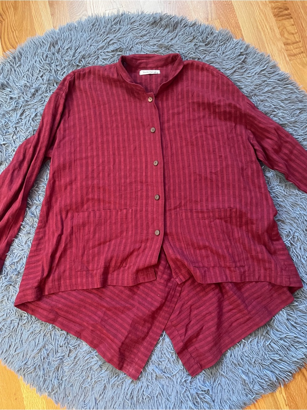 Yasuko Kurisaka Striped Burgundy Button Front Artsy Lagenlook Shirt Size L